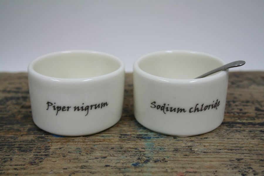Porcelain salt and pepper cellars