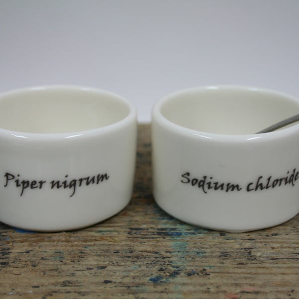 Porcelain salt and pepper cellars