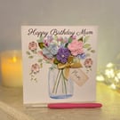 Handmade birthday card for Mum with crochet flowers