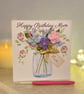 Handmade birthday card for Mum with crochet flowers