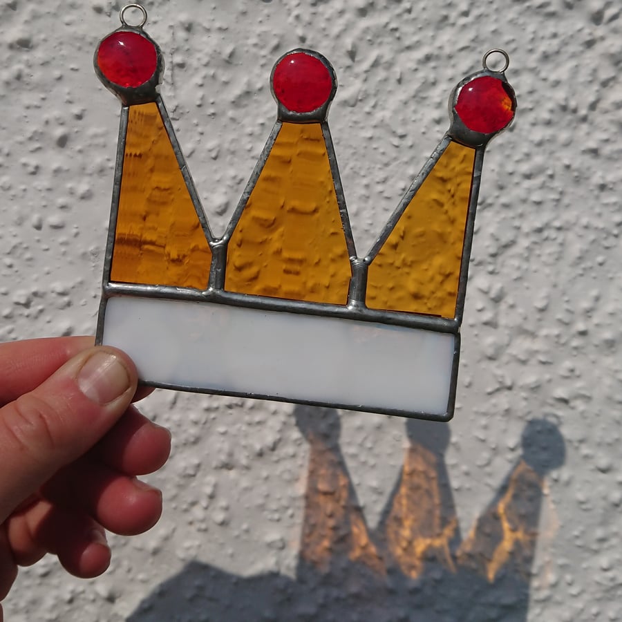 Stained glass crown copperfoil suncatcher. 