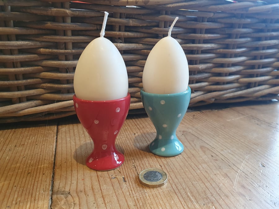 Dotty Retro Egg Cup Candle Pair