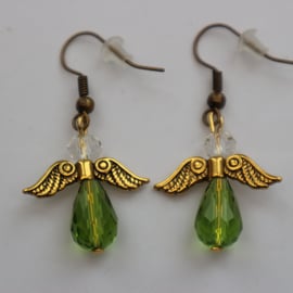 Bronze gold plated beaded earrings- Christmas angel green