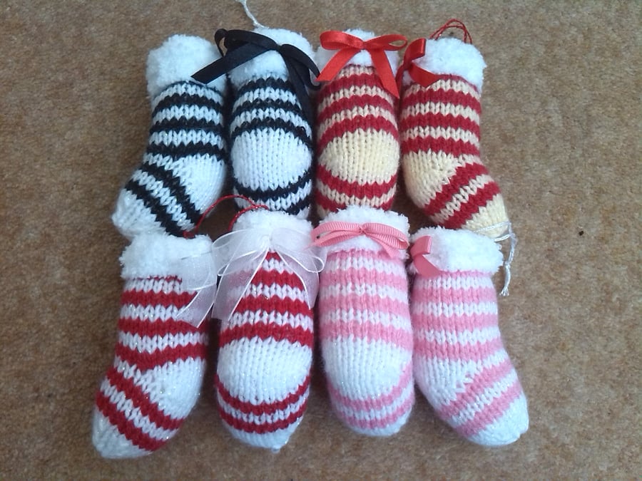 Pairs of Hand knitted stockings, Christmas Stockings,Stripy stockings, Stockings