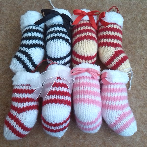 Pairs of Hand knitted stockings, Christmas Stockings,Stripy stockings, Stockings