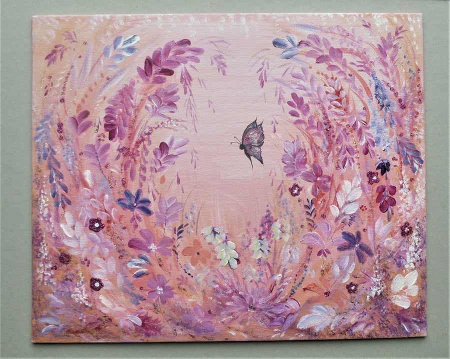 original art floral butterfly acrylic painting  ( ref F 817 LP 9)