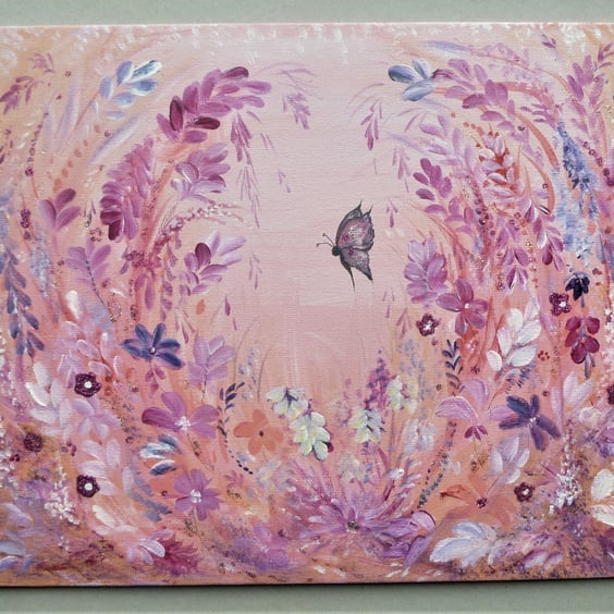 original art floral butterfly acrylic painting  ( ref F 817 LP 9)