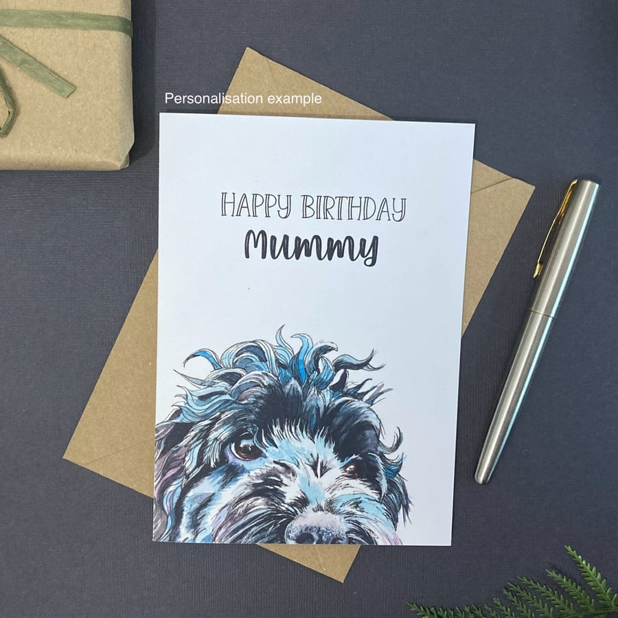 Black Cockapoo Card; Personalised for any occasion