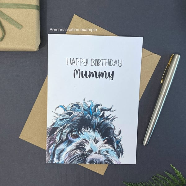 Black Cockapoo Card; Personalised for any occasion