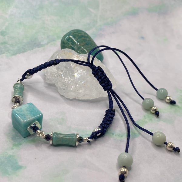 Navy macrame bracelet with amazonite stones
