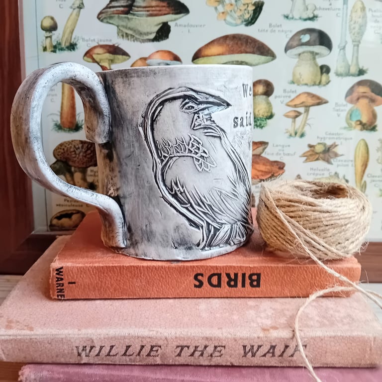 Ceramic handmade coffee mug crow song lyrics personalised 