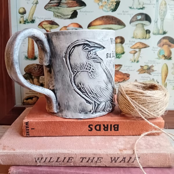 Ceramic handmade coffee mug crow song lyrics personalised 