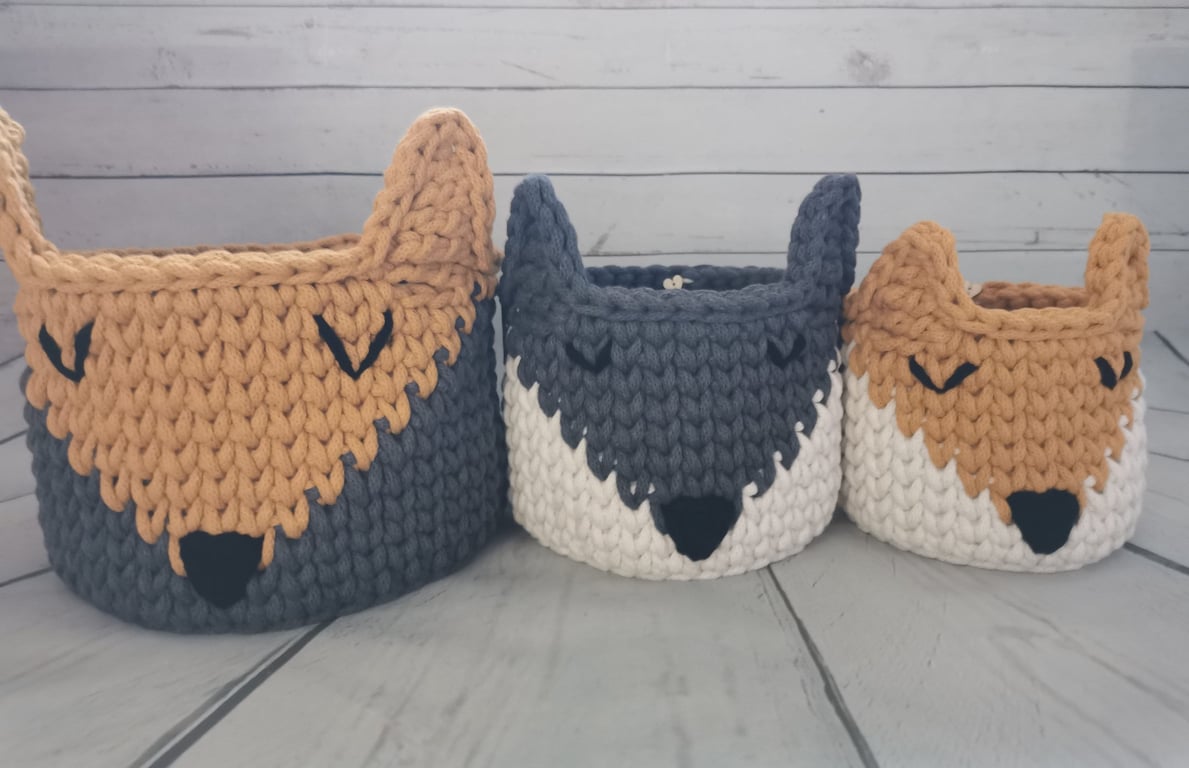 Handmade Crochet Fox Basket: Nursery Storage, Kids Room Decor