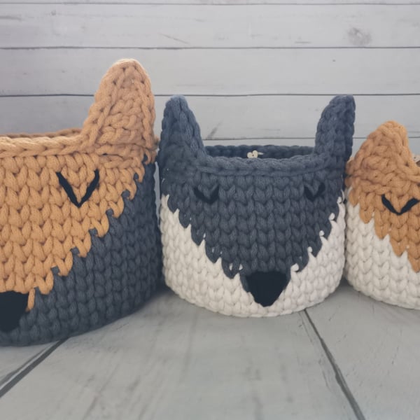 Handmade Crochet Fox Basket: Nursery Storage, Kids Room Decor