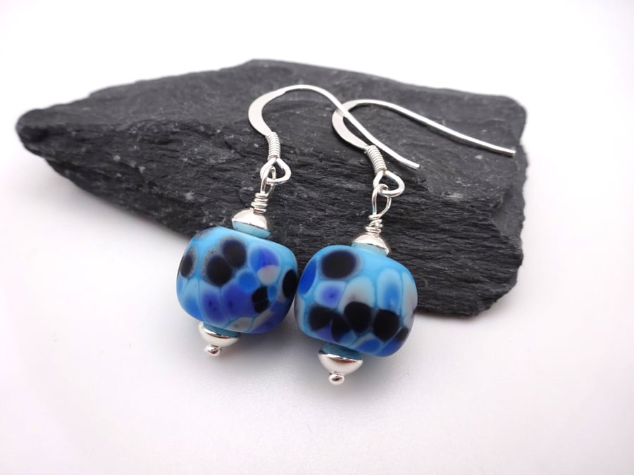 turquoise blue speckled lampwork glass earrings
