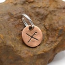 Recycled Round Copper Good Luck Bindrune Keyring Charm, Bag Charm.