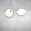 White enamelled little bird stud earrings