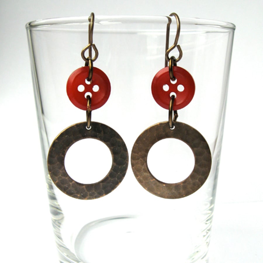 Brass Button Earrings