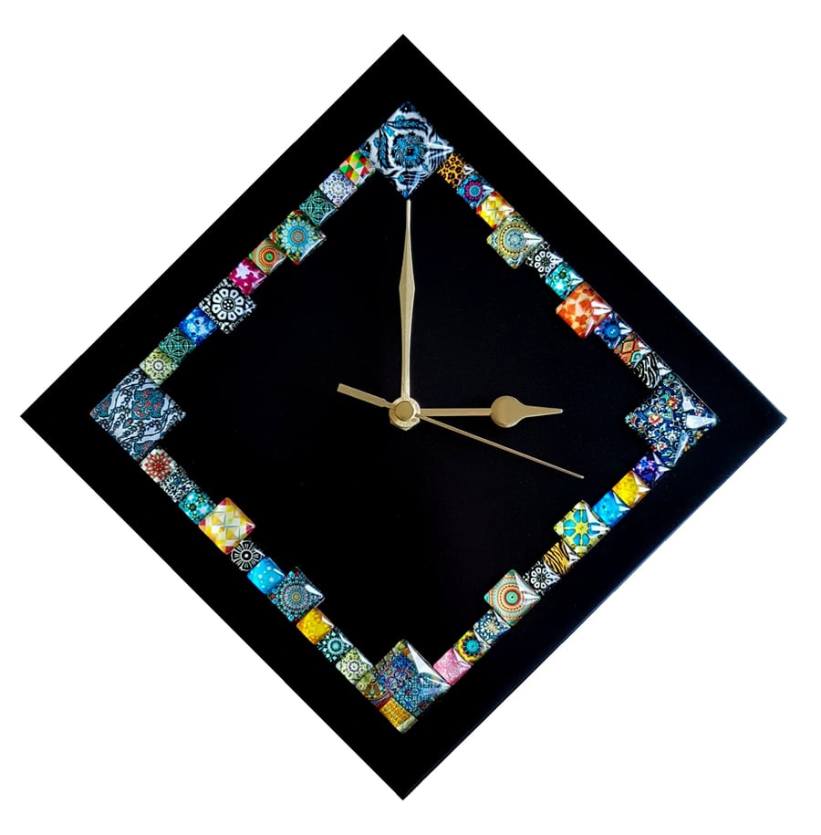 Black Diamond Cabochon Wall Clock 28cm x 28cm