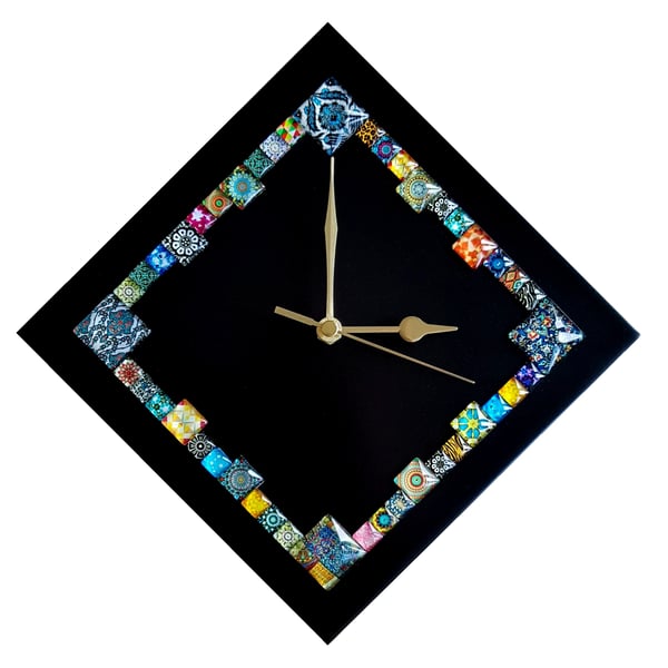 Black Diamond Cabochon Wall Clock 28cm x 28cm