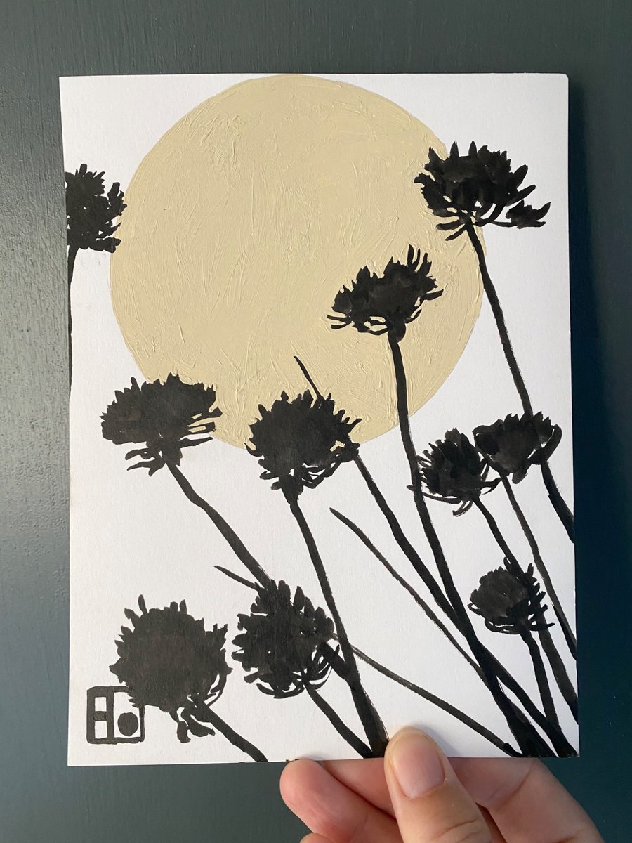 Image of Botanical art, Garden Chives, shadow painting, original artwork, signed