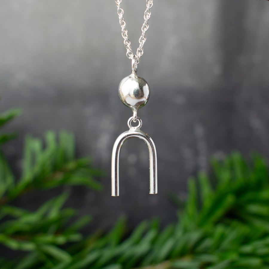 Geometric Silver Necklace - Contemporary Symbol Pendant