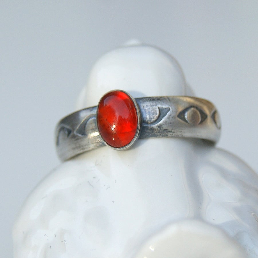 Sterling Silver Carnelian Ring, Red Stone Ring Size UK Q or US 8