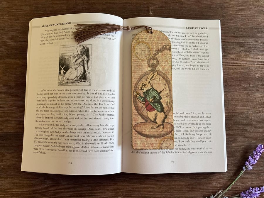 Bookmark, wooden decoupage bookmark, White Rabbit