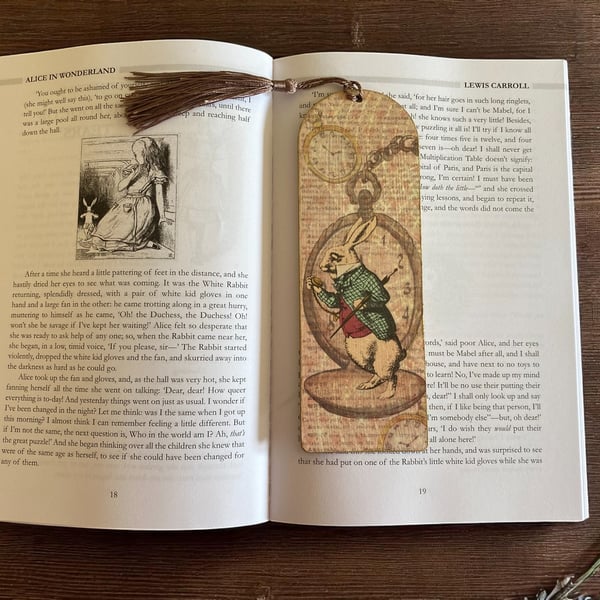 Bookmark, wooden decoupage bookmark, White Rabbit
