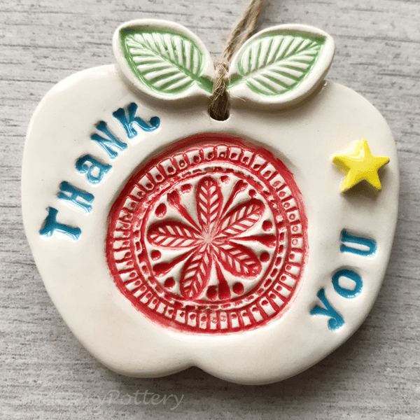 Gift for teacher ceramic Thank You apple decoration