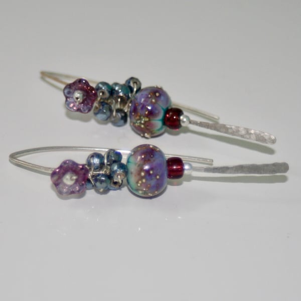 Purple flower silver earrings