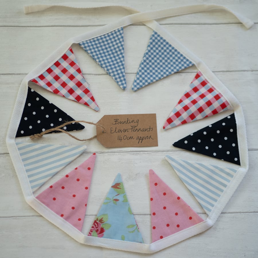 Pink Red and Blue Cotton Mini Bunting