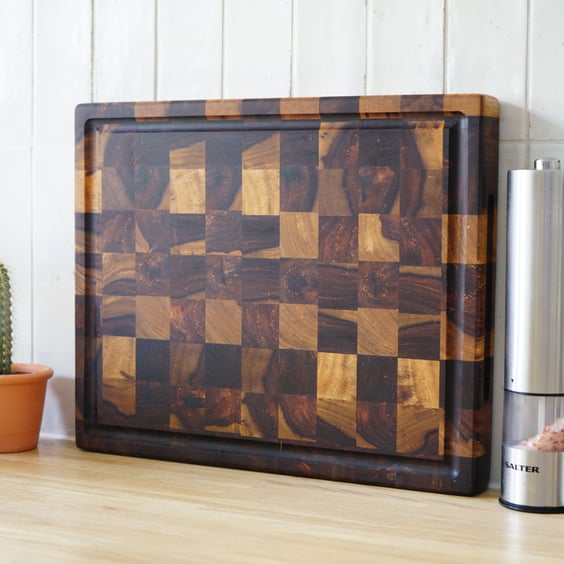 Large Walnut End Grain Chopping Board with Juice Groove - Handmade Butcher Block