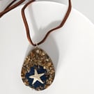 Resin Starfish Necklace: Ocean Teardrop Pendant, Suede Cord - Handmade
