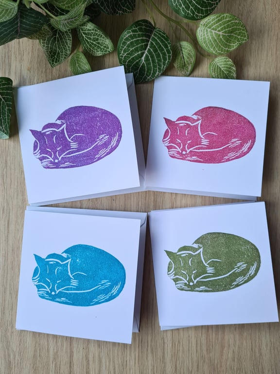 4 sleeping fox notecards thank you cards handprinted art