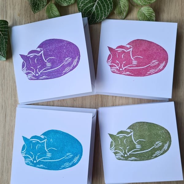 4 sleeping fox notecards thank you cards handprinted art