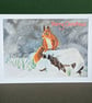 Snowbound Squirrel Art Card: Blank or Personalised A6-Size Greetings Card