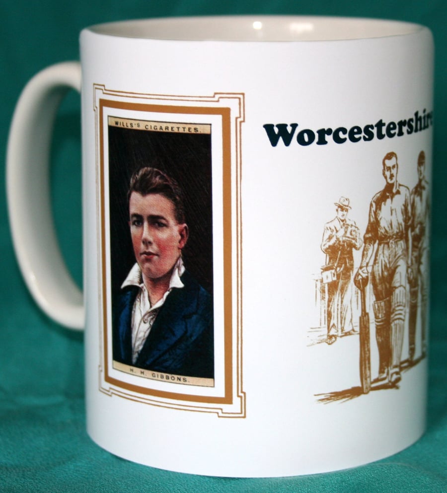 Cricket mug Worcestershire 1929 cricket counties H H Gibbons vintage design mug