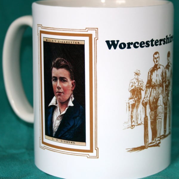 Cricket mug Worcestershire 1929 cricket counties H H Gibbons vintage design mug