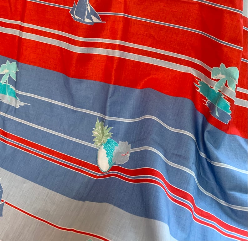 5m Red Blue Ships tropical Islands Stripe 80s vintage fabric for sale