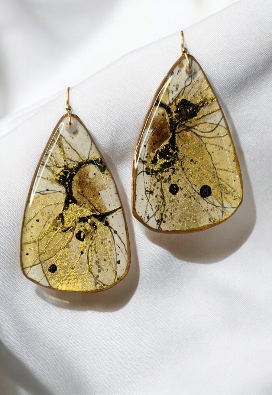  Statement Earrings, Large, Lightweight and Stylish, Brown Gold, 5.5x3.5cm