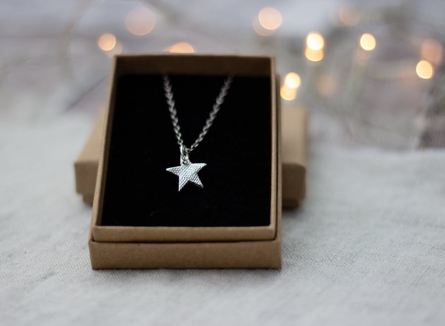 Eco Silver Sparkly Star Pendant Handmade Necklace, gift for her, 