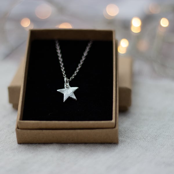 Eco Silver Sparkly Star Pendant Handmade Necklace, gift for her, 