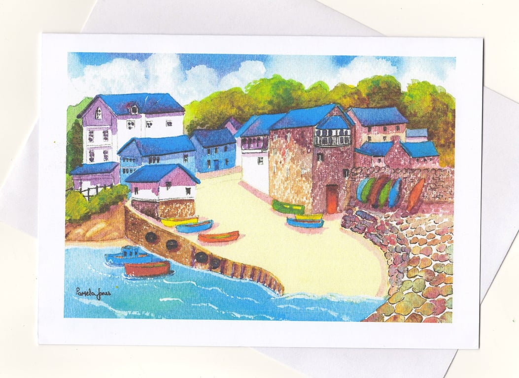 New Quay, Harbour, Greeting Card, Cardigan bay, Wales, Blank inside, A5