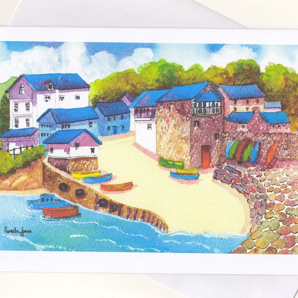 New Quay, Harbour, Greeting Card, Cardigan bay, Wales, Blank inside, A5