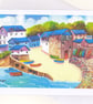 New Quay, Harbour, Greeting Card, Cardigan bay, Wales, Blank inside, A5