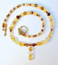Citrine, Banded Agate & Ambronite Necklace, November Birthday, Anniversary Gift