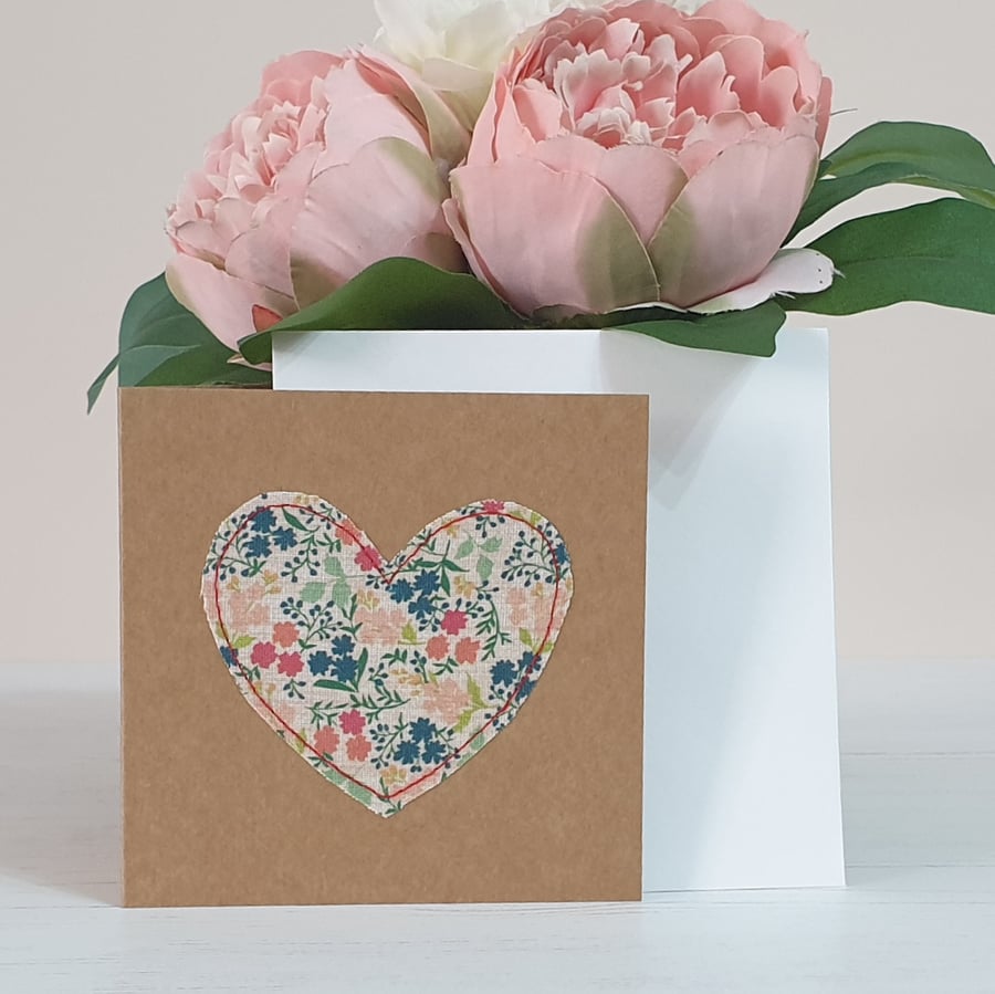 Handmade Textile Heart Card - Ditsy Floral