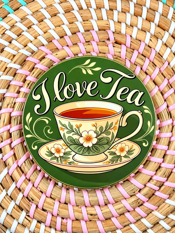 I Love Tea Wooden Coaster – Floral Teacup Design – Handmade Tea Lover Gift