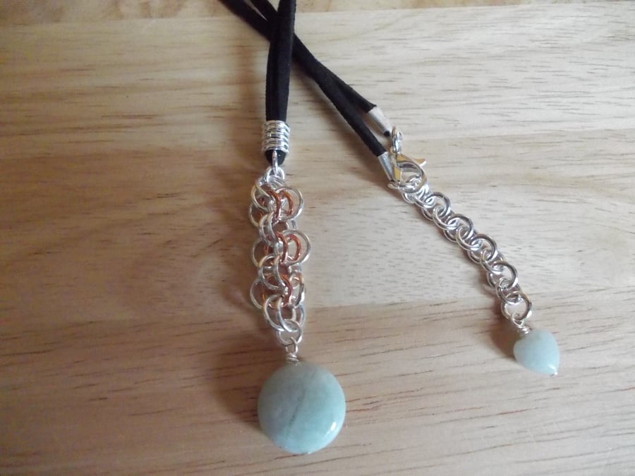 Jadeite coin and chainmaille pendant